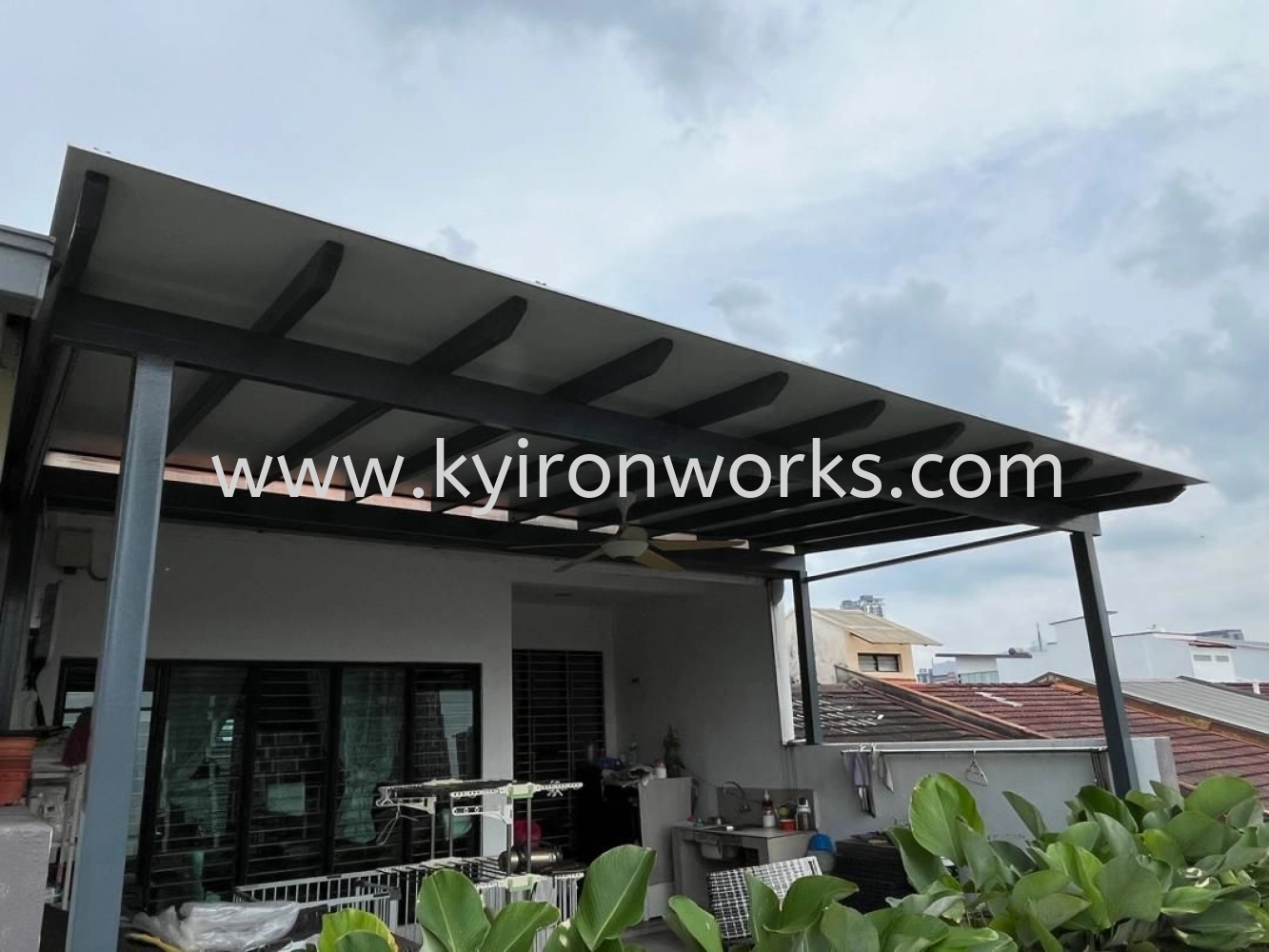 Mild Steel Aluminium Composite Panel (ACP 4mm) Pergola Roof Awning - Frame Ms 1 1/2x3 / 2x4(1.6mm) Hollow, Bean Ms 2x5(1.9/2.3mm) Hollow,Pillar 4x4(1.9mm)Hollow