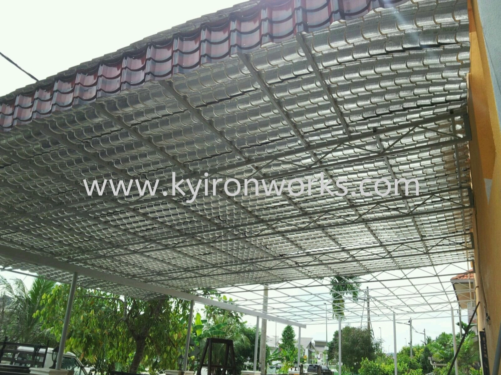 Mild Steel G28(0.35mm)Ajiyar (Opp)Silver Sunstop Awning- Frame Ms 1x1(1.0),Ms 1/2 X1/2(1.0)Hollow ,Bean Ms 2x4(1.6)Hollow ,Pillar 2Inchi Round Hollow 