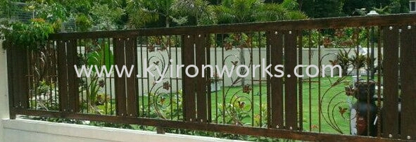 Wrought iron Steel Flower bundle Aluminium Panel (Wood Black Brown)Fencing