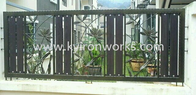 Wrought iron Steel Flower bundle Aluminium Panel (Wood Black Brown)Fencing