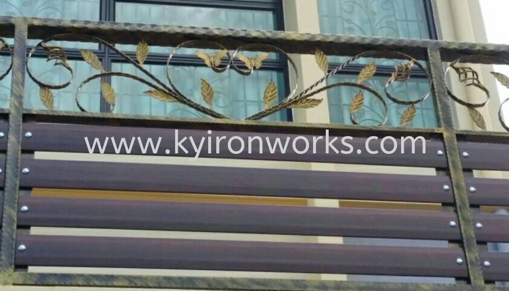 Wrought iron Steel Flower bundle Aluminium Panel (Wood Black Brown) Fencing