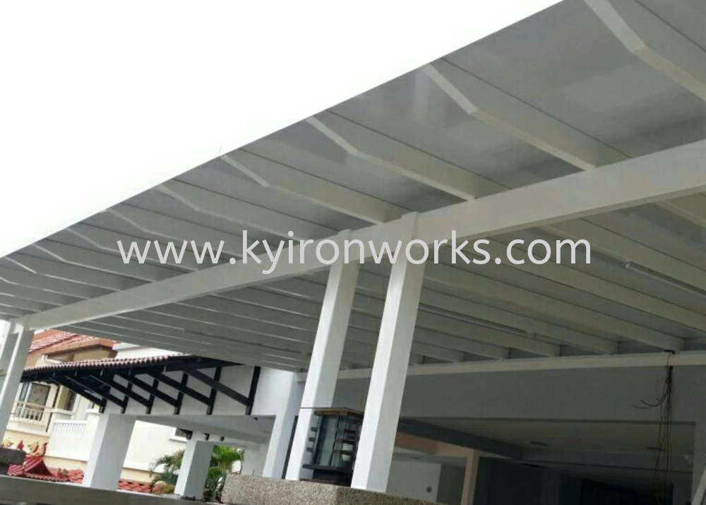 Mild Steel Aluminium Composite Panel (ACP 4mm)Pergola Roof Awning -Frame Ms 1 1/2x3(1.6) or Ms 2x4(1.6) Hollow ,Bean Ms 2x5(1.9)Hollow,Pillar Ms 4x4(1.9)Hollow 