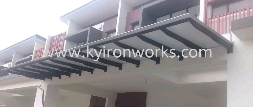 Mild Steel Aluminium Composite Panel (ACP 4mm)Pergola Roof Awning -Frame Ms 1 1/2x3(1.6), Ms 1x1(1.0)Hollow ,Ms 1 1/2x 1/8 Flat Bar with Flat Bar Bracket 