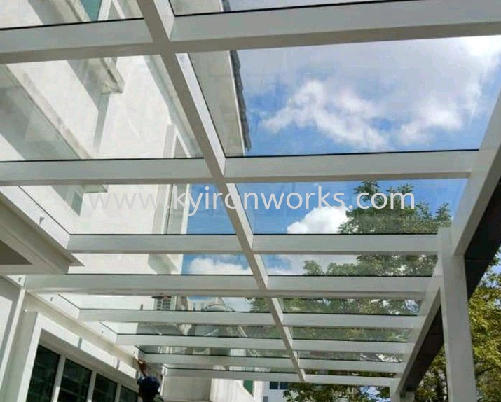 Mild Steel Laminate Glass Roof Awning -Frame Ms 2x4(1.9)Hollow ,Bean 2x5(2.3)Hollow ,Pillar Ms 4x4(1.9)Hollow