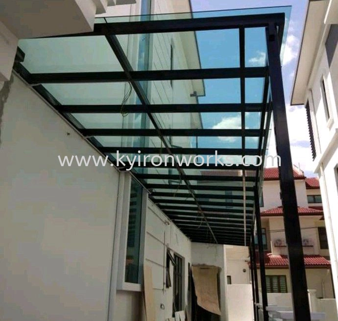 Mild Steel Laminate Glass(10mm)Roof Awning -Frame Ms 2x4(1.9)Hollow ,Bean 2x5(2.3)Hollow ,Pillar Ms 4x4(1.9)Hollow