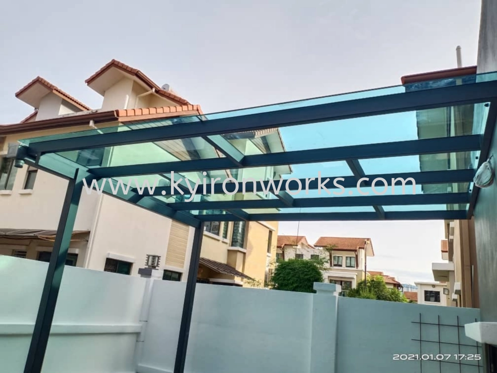 Mild Steel Laminate Glass(10mm)Roof Awning -Frame Ms 2x4(1.9)Hollow ,Bean 2x5(2.3)Hollow ,Pillar Ms 4x4(1.9)Hollow