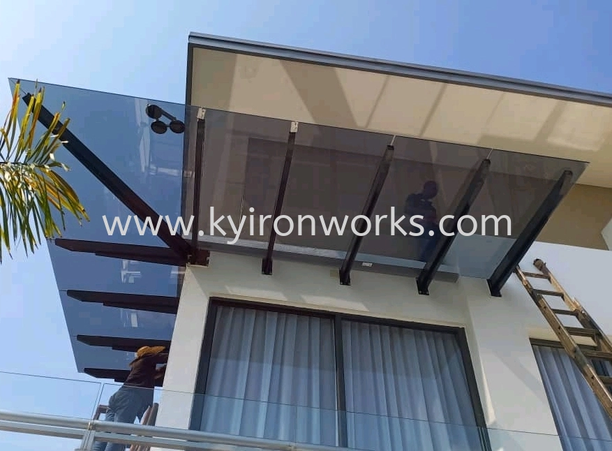 Mild Steel Laminate Glass(10mm)Roof Awning -Frame Ms 2x4(1.9)Hollow ,Bean 2x5(2.3)Hollow ,Pillar Ms 4x4(1.9)Hollow