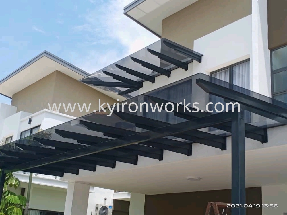 Mild Steel Laminate Glass(10mm) Roof Awning -Frame Ms 2x4(1.9)Hollow ,Bean 2x5(2.3)Hollow ,Pillar Ms 4x4(1.9)Hollow