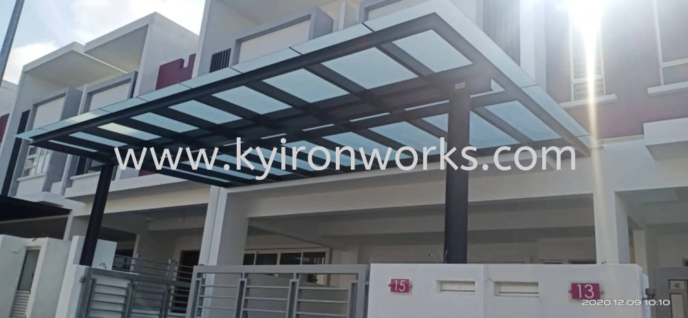 Mild Steel Laminate Glass(10mm) Roof Awning -Frame Ms 2x4(1.9)Hollow ,Bean IBean ,Pillar Ms 4x4(1.9)Hollow