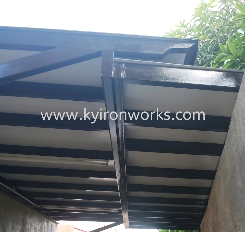 Mild Steel Aluminium Composite Panel (ACP 4mm)Pergola Roof Awning -Frame & Arm Ms 1 1/2x3(1.6) or Ms 2x4(1.6) Hollow,Bean Ms 2x5(1.9) with Overlap 
