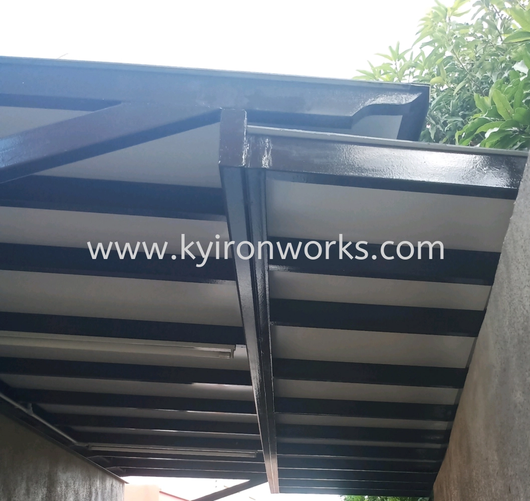 Mild Steel Aluminium Composite Panel (ACP 4mm)Pergola Roof Awning -Frame & Arm Ms 1 1/2x3(1.6) or Ms 2x4(1.6) Hollow,Bean Ms 2x5(1.9) with Overlap 