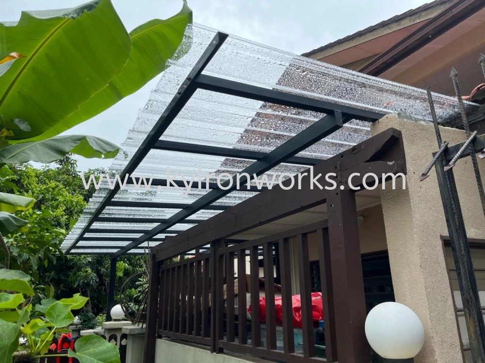 Mild Steel Poly Glass(1.0mm) Awning- Frame Ms 1 1/2x1 1/2(1.0)Hollow ,Bean Ms 2x4(1.6)Hollow ,Pillar 4x4 (1.9) Hollow