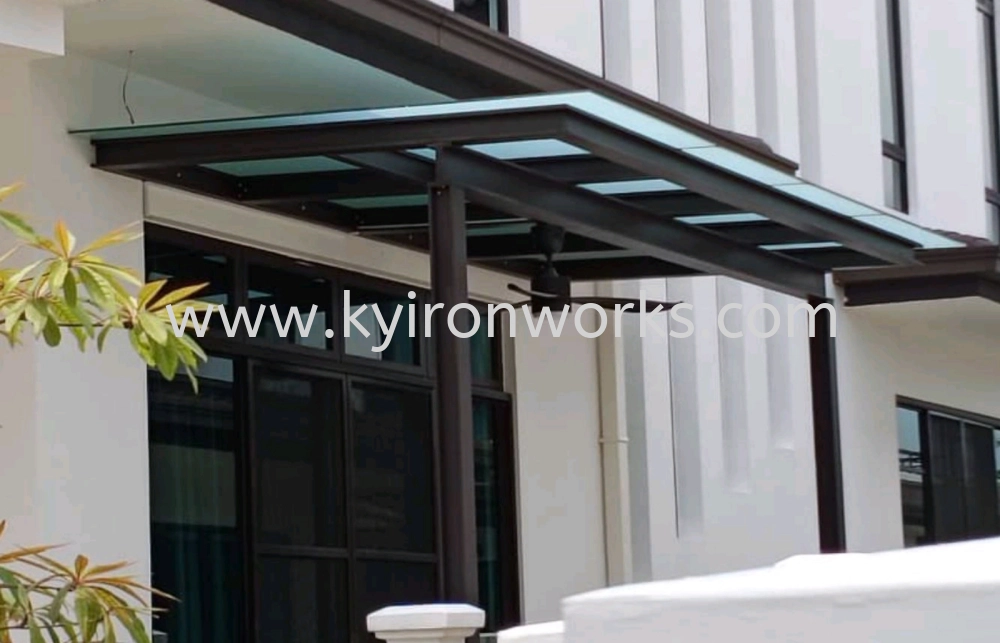 Mild Steel Laminate Glass(10mm)Roof Awning -Frame Ms 2x4(1.9)Hollow ,Bean 2x5(2.3)Hollow ,Pillar Ms 4x4(1.9)Hollow