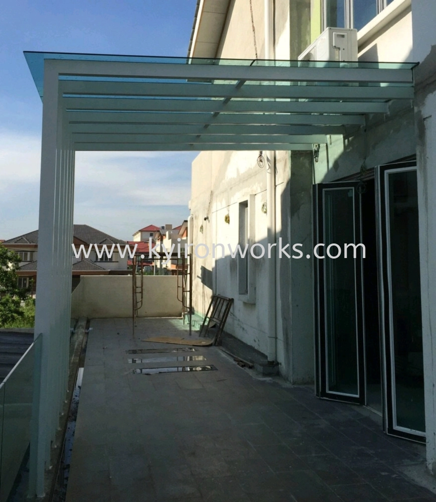 Mild Steel Laminate Glass(10mm)Roof Awning -Frame Ms 2x4(1.9)Hollow ,Bean 2x5(2.3)Hollow ,Pillar Ms 4x4(1.9)Hollow