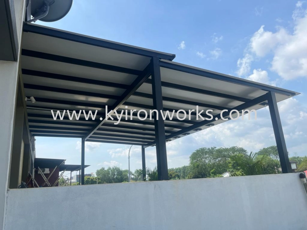 Mild Steel Aluminium Composite Panel (ACP 4mm)Pergola Roof Awning -Frame & Arm Ms 1 1/2x3(1.6) or Ms 2x4(1.6) Hollow,Bean Ms 2x5(1.9) , Pillar Ms 4x4(1.9) Hollow with Overlap 
