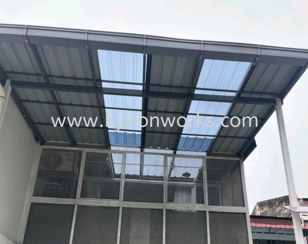 Mild Steel G28(0.35mm)Metal Deck & Poly Glass(1.0mm) Awning- Frame Ms 1X1(1.0)Hollow ,Bean Ms 2x4(1.6)Hollow ,Pillar Ms 4x4(1.9)Inchi Round Hollow 