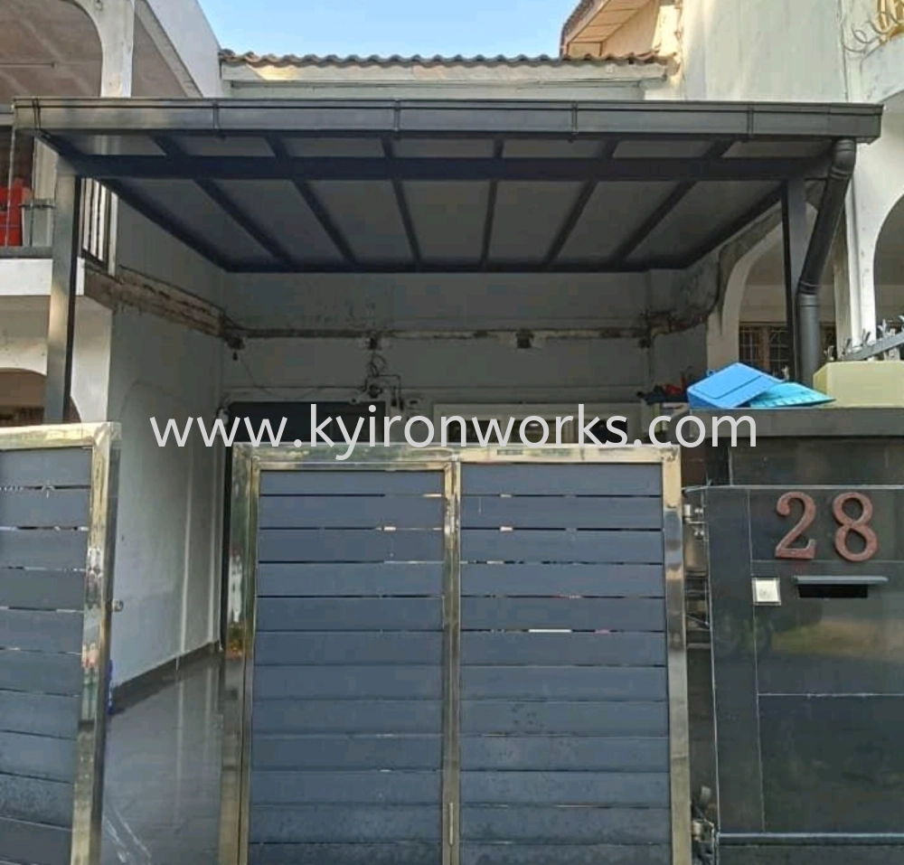 Mild Steel Aluminium Composite Panel (ACP 4mm)Pergola Roof Awning -Frame Ms 1 1/2x3(1.6) or Ms 2x4(1.6) Hollow ,Bean Ms 2x5(1.9)Hollow,Pillar Ms 4x4(1.9)Hollow with PVC Gutter