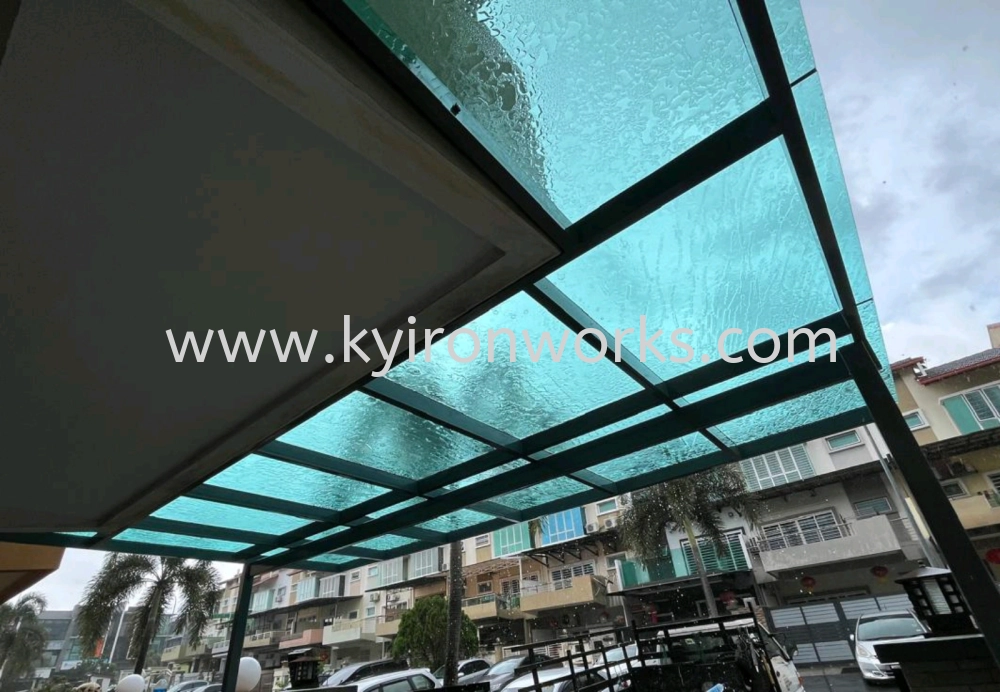 Mild Steel Laminate Glass(10mm) Roof Awning -Frame Ms 2x4(1.9)Hollow ,Bean IBean ,Pillar Ms 4x4(1.9)Hollow