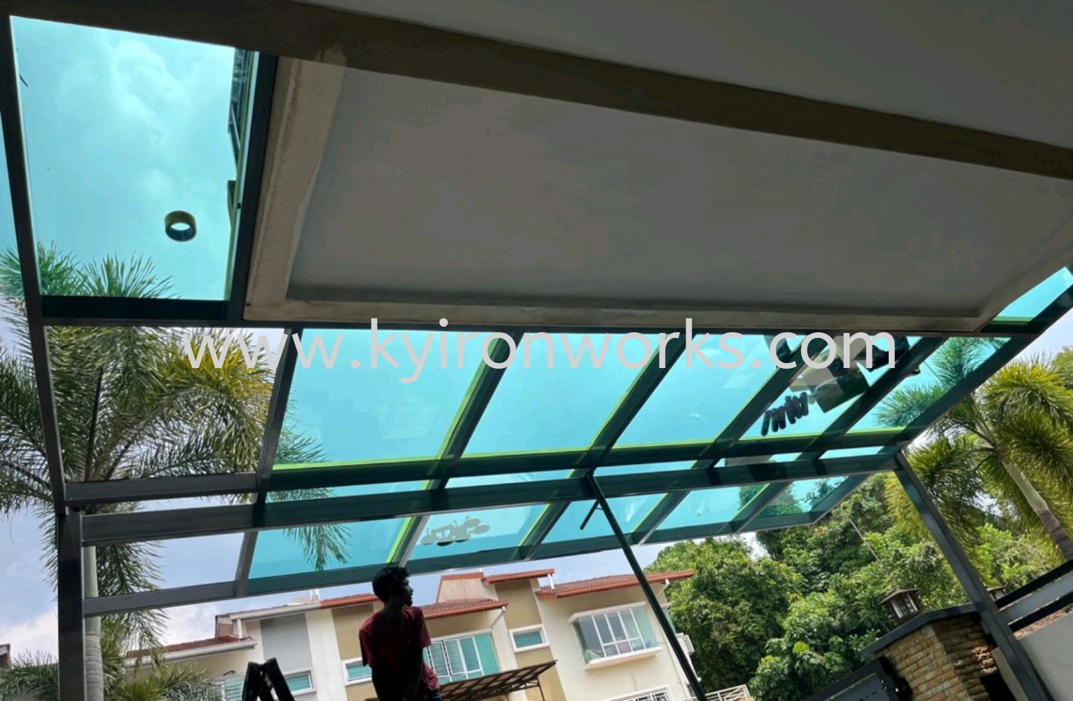 Mild Steel Laminate Glass(10mm) Roof Awning -Frame Ms 2x4(1.9)Hollow ,Bean IBean ,Pillar Ms 4x4(1.9)Hollow