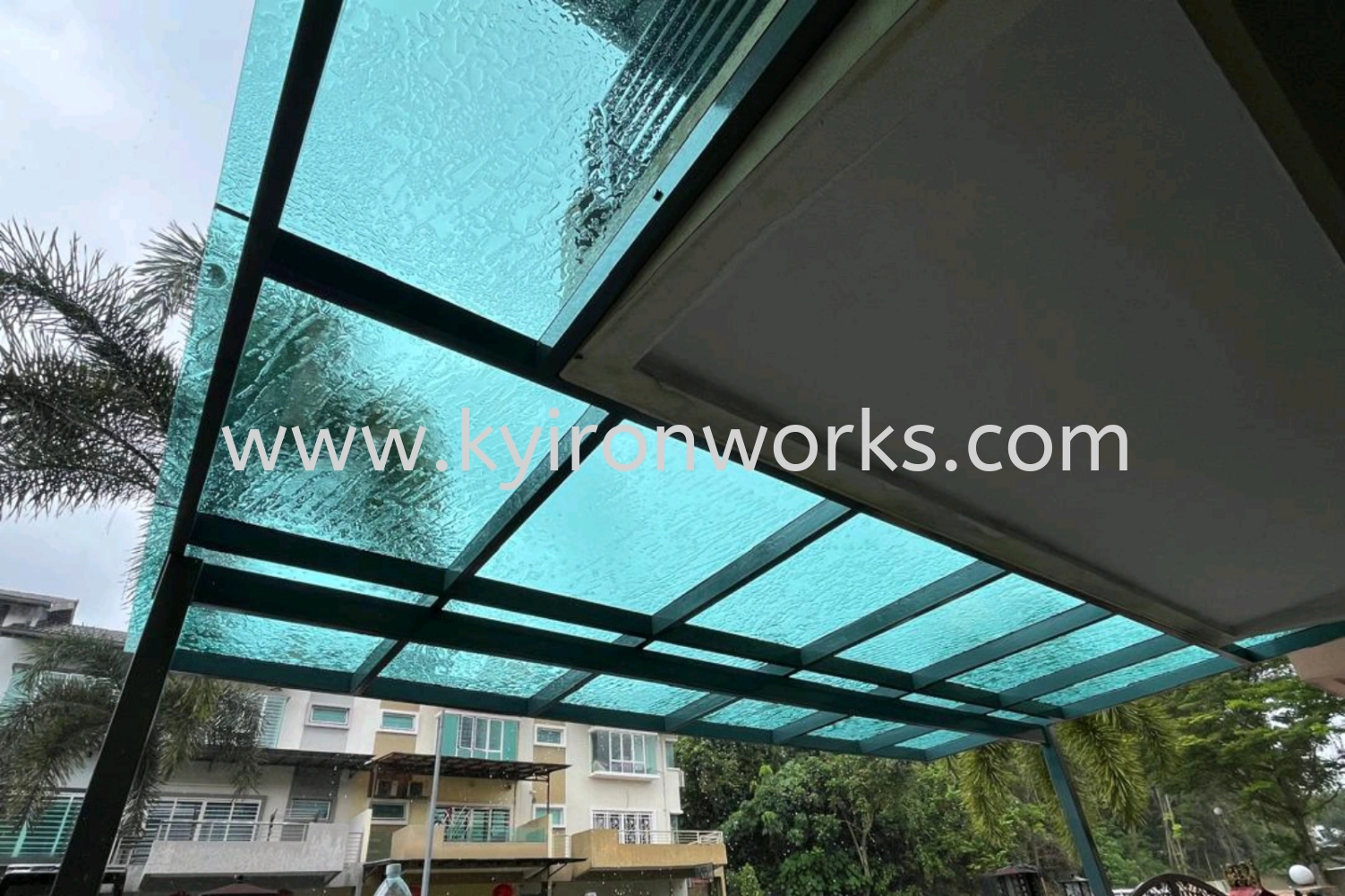 Mild Steel Laminate Glass(10mm) Roof Awning -Frame Ms 2x4(1.9)Hollow ,Bean IBean ,Pillar Ms 4x4(1.9)Hollow