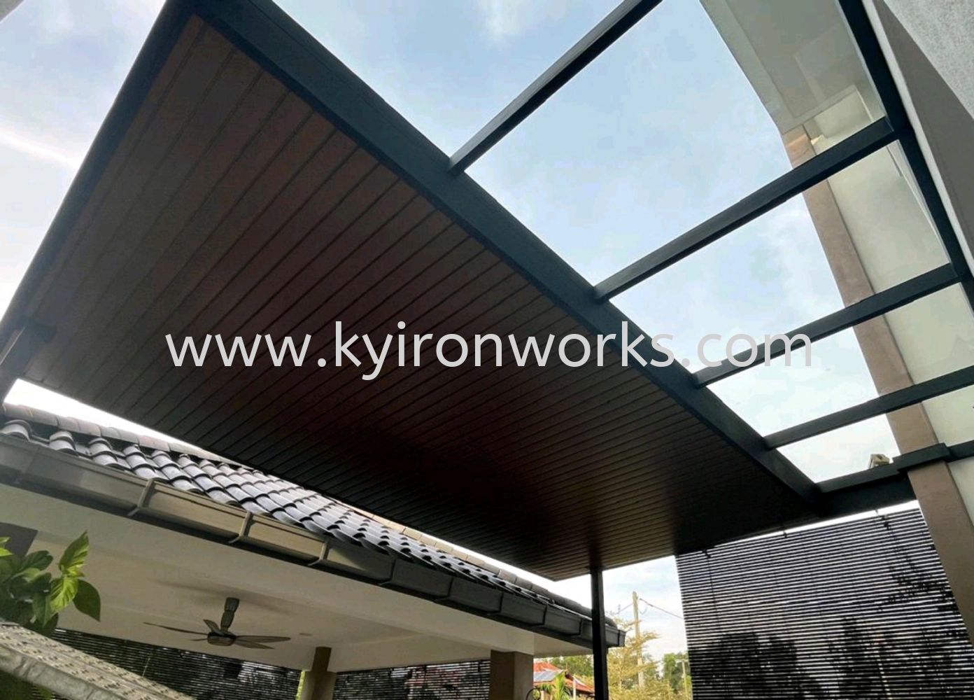Mild Steel Laminate Glass(10mm) Roof Awning -Frame Ms 2x4(1.9)Hollow ,Bean IBean ,Pillar Ms 4x4(1.9)Hollow
