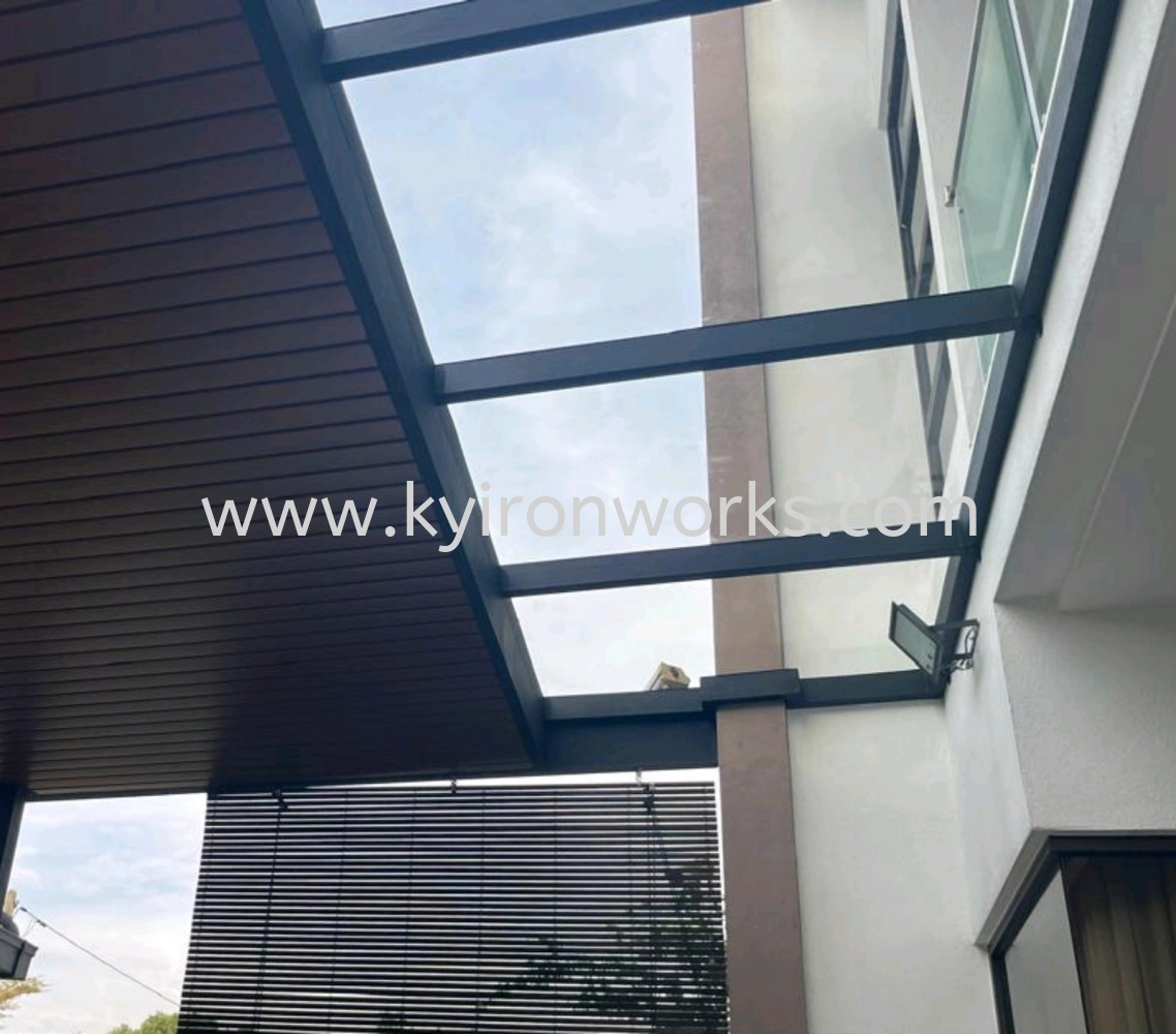 Mild Steel Laminate Glass(10mm) Roof Awning -Frame Ms 2x4(1.9)Hollow ,Bean IBean ,Pillar Ms 4x4(1.9)Hollow