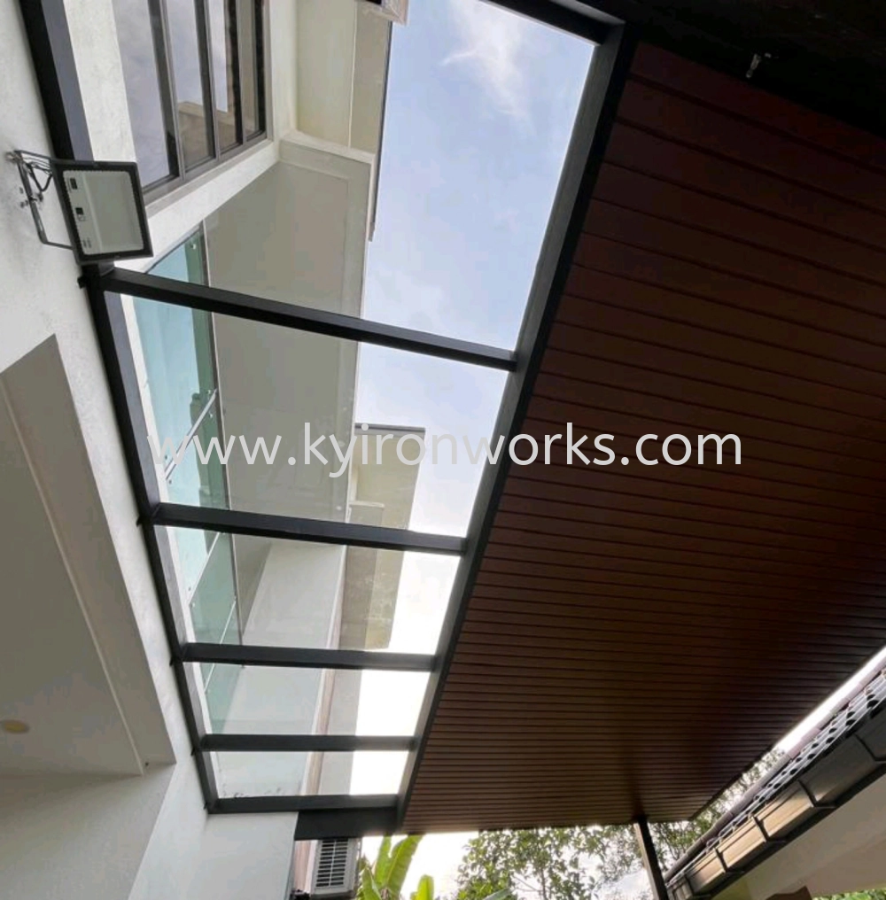 Mild Steel Laminate Glass(10mm) Roof Awning -Frame Ms 2x4(1.9)Hollow ,Bean IBean ,Pillar Ms 4x4(1.9)Hollow