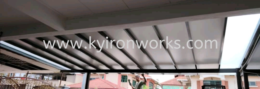 Mild Steel Aluminium Composite Panel (ACP 4mm)Mix Polycarbonate sheet (3mm-Clear)Pergola Roof Awning -Frame Ms 1 1/2x3(1.6) or Ms 2x4(1.6) Hollow ,Bean Ms 2x5(1.9)Hollow,Pillar Ms 4x4(1.9)Hollow 