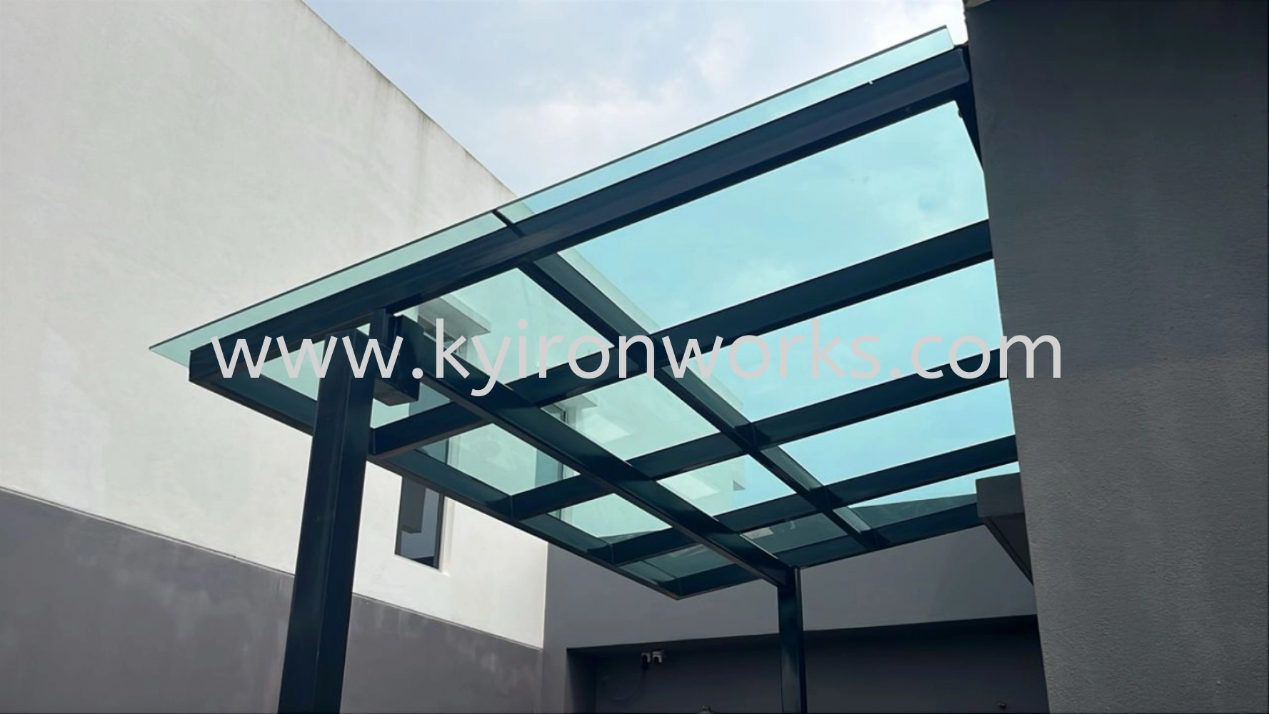 Mild Steel Laminate Glass(10mm) Roof Awning -Frame Ms 2x4(1.9)Hollow ,Bean IBean ,Pillar Ms 4x4(1.9)Hollow