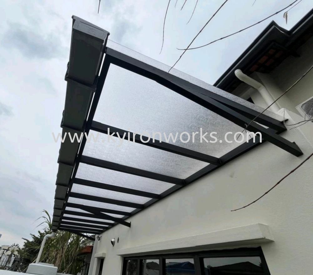 Mild Steel Polycarbonate Clear Line Colour(3mm-Solid)Pergola Roof Awning -Frame/Arm Ms 1 1/2x3(1.6) or Ms 2x4(1.6) Hollow ,Bean 2x5(1.9) Hollow with PVC Gutter 