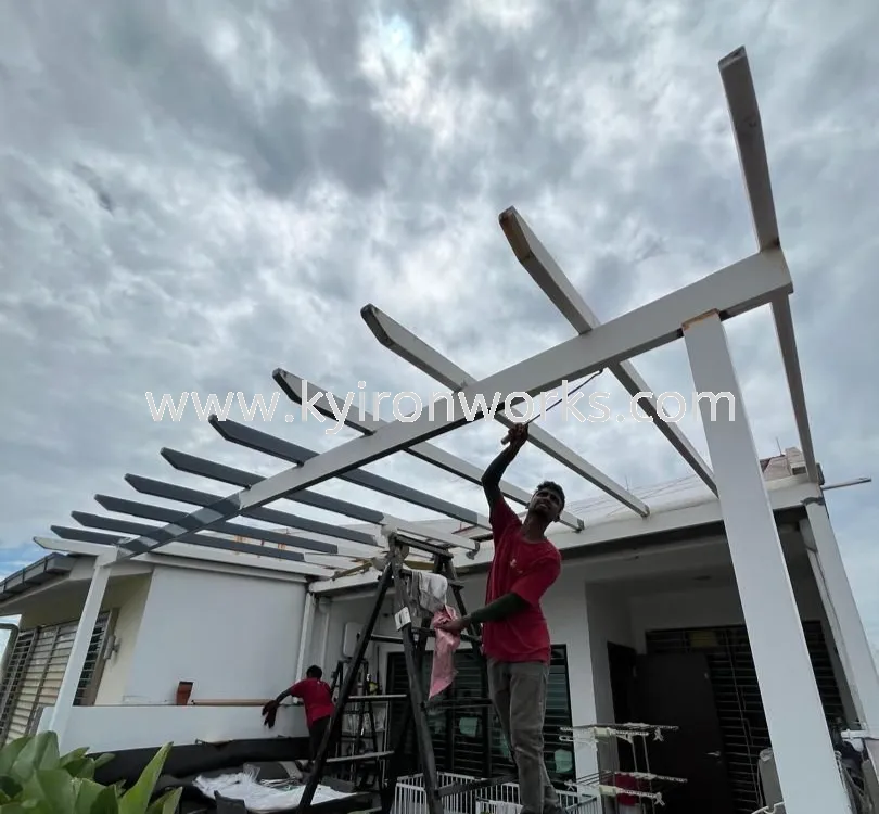Mild Steel Aluminium Composite Panel (ACP 4mm) Pergola Roof Awning - Frame Ms 1 1/2x3 / 2x4(1.6mm) Hollow, Bean Ms 2x5(1.9/2.3mm) Hollow,Pillar 4x4(1.9mm)Hollow